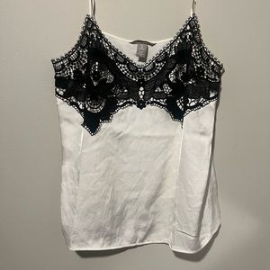 White silk tank with beautiful black lace